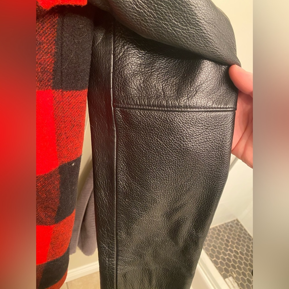 SOLD Outclass Plaid Wool and Leather Coat - Picture 7 of 11
